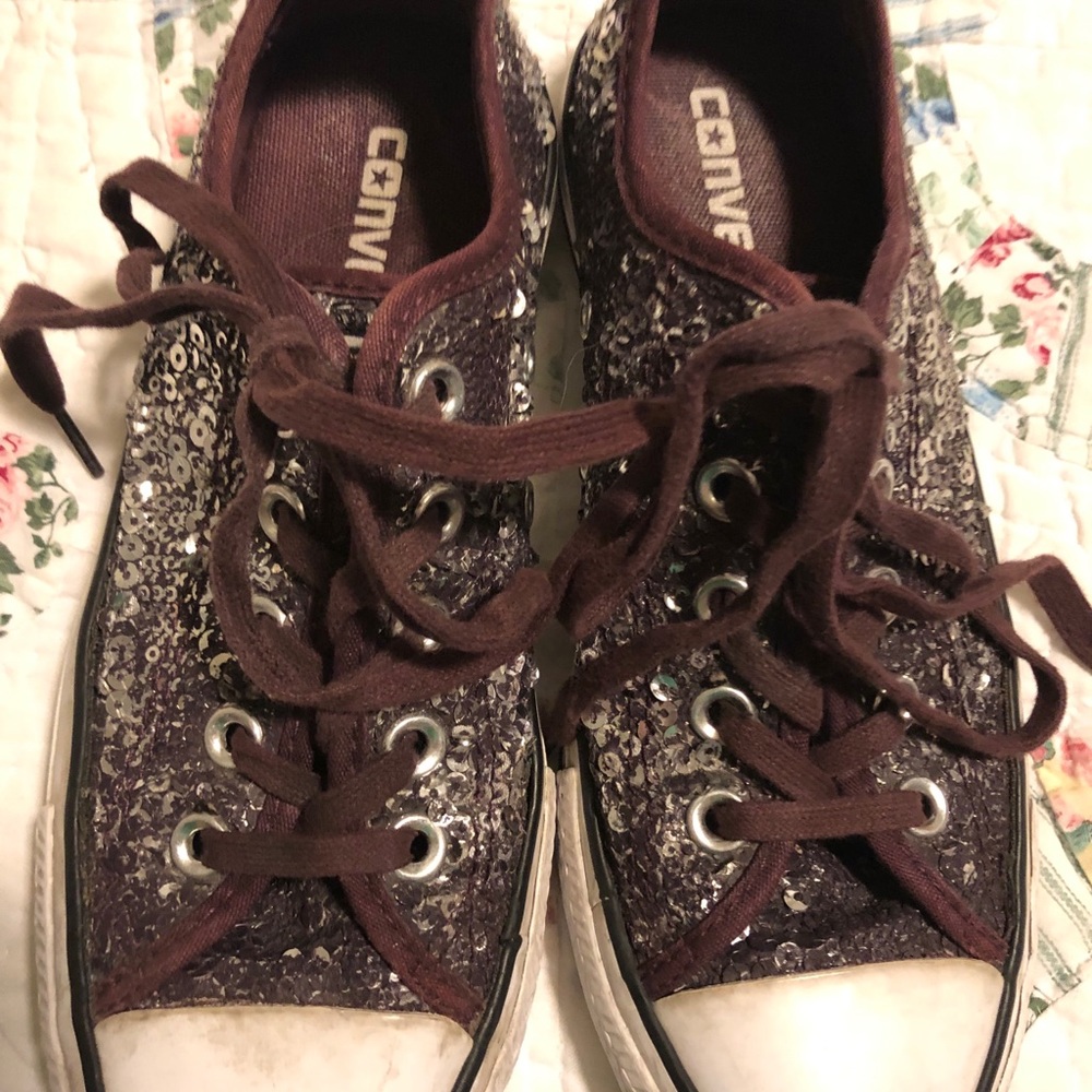 Ladies All Star Purple Sequin Converse Sneakers